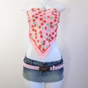 y2k cherry bandana top pink satin scarf tube top